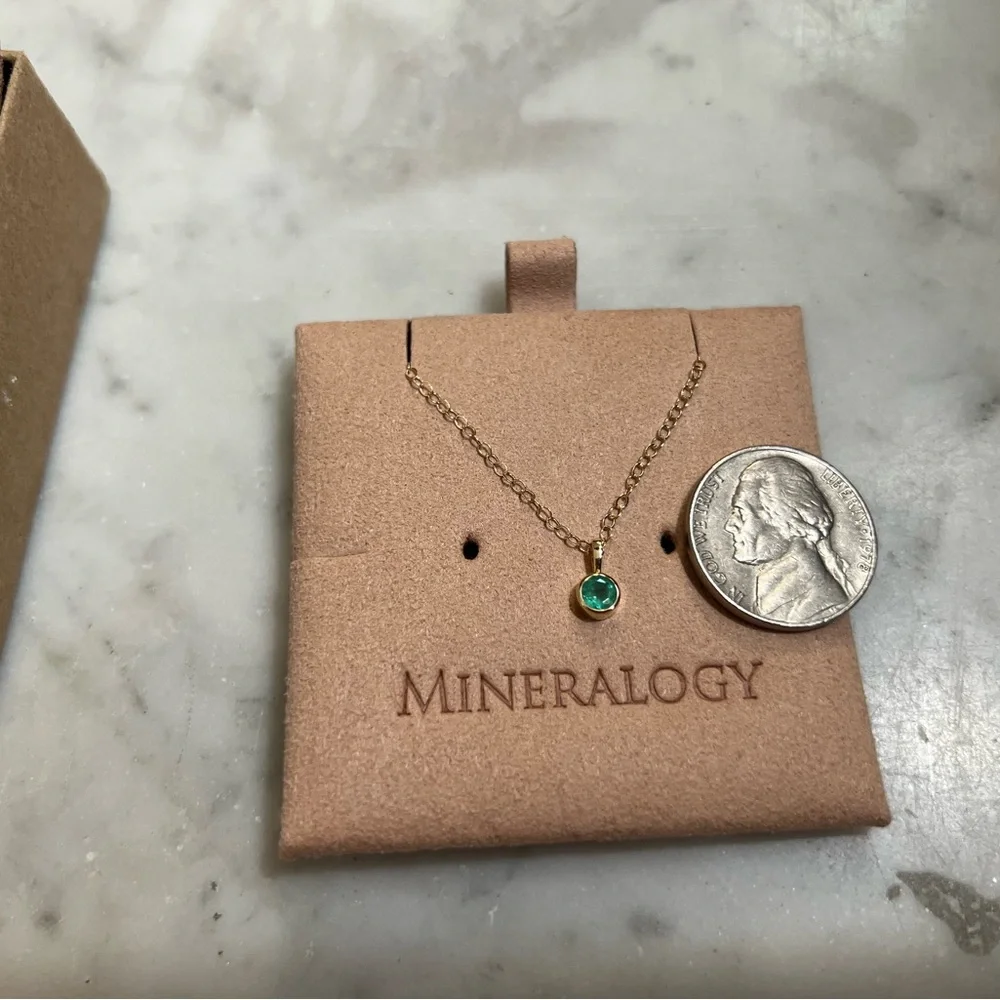 Mineralogy Emerald Birthstone Gold Necklace 14k Gold chain (18") & Bezel Setting - Picture 3 of 6